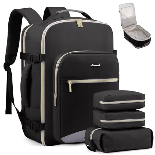 LOVEVOOK 40L Travel Backpack Flight Approved Carry on Backpack,3 Packing Cubes,Waterproof Personal Item Travel Bag,TSA Carry on Luggage Suitcase Travel Essentials,Gifts for Women & Men,fits 17" Laptop - color: Black-grey, size: Large-40L-4Pcs