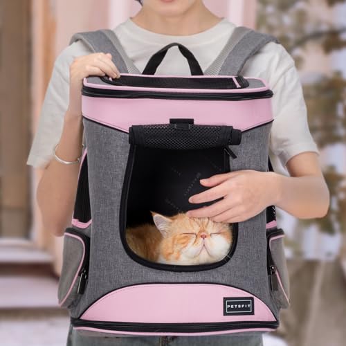 Petsfit Dog Backpack Carrier with Upgrade Waist Cushion Design to Better Fit the Waist, Suitable for Small and Medium Dogs Cats, and Rabbits up to 18 Pounds - color: aPink