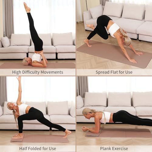 PAIDU Foldable Yoga Mat - 10mm Extra Thick, 75"26" Non-Slip Exercise Fitness Mat | SGS Eco-Certified, Portable for Yoga/Pilates/Studio/Home Workout - color: Brown