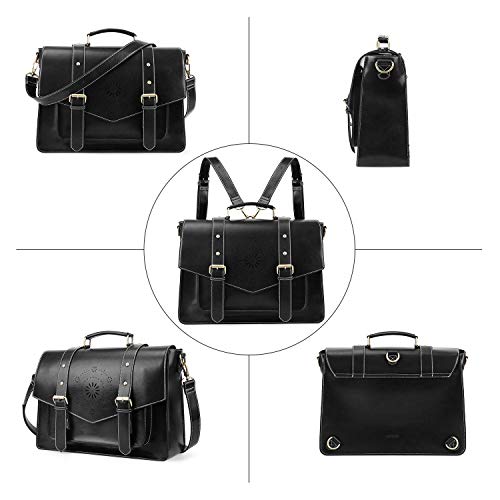 ECOSUSI Backpack for Women Briefcase Messenger Laptop Bag Vegan Leather Satchel Work Bags Fits 15.6 inch Laptops, Black - color: 4-black-l