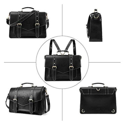 ECOSUSI Backpack for Women Briefcase Messenger Laptop Bag Vegan Leather Satchel Work Bags Fits 15.6 inch Laptops, Black - color: 4-black-l