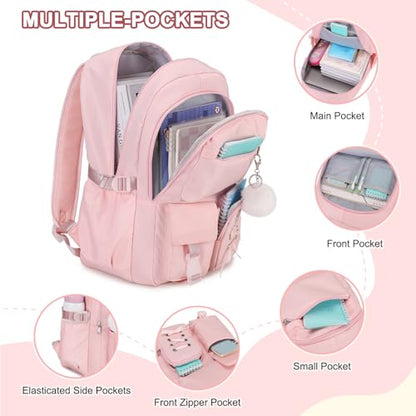 Scothen Backpacks for Girls, Girls Backpack with Lunch Box & Pencil Pouch for Teens Girl Kids Elementary Middle High School College Student Bookbag Daypack Laptop Travel Backpack for Women - color: Pink
