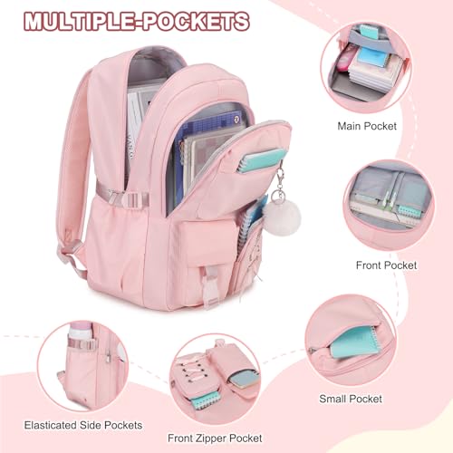 Scothen Backpacks for Girls, Girls Backpack with Lunch Box & Pencil Pouch for Teens Girl Kids Elementary Middle High School College Student Bookbag Daypack Laptop Travel Backpack for Women - color: Pink