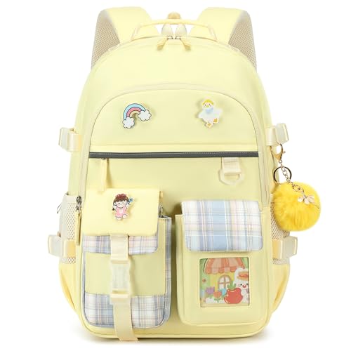 Backpack for Girls, 15.6 Inch Laptop School Bag Kids Kindergarten Elementary College Backpacks Large Bookbags for Teen Girl Women Students Casual Travel Daypacks (Yellow) - color: Yellow