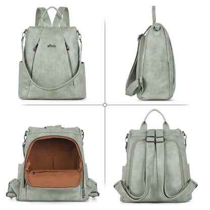 ZOCAI Backpack Purse for Women Medium Anti-Theft Backpacks Purses Design Leather Shoulder Bags with Removable Strap - color: Light Green