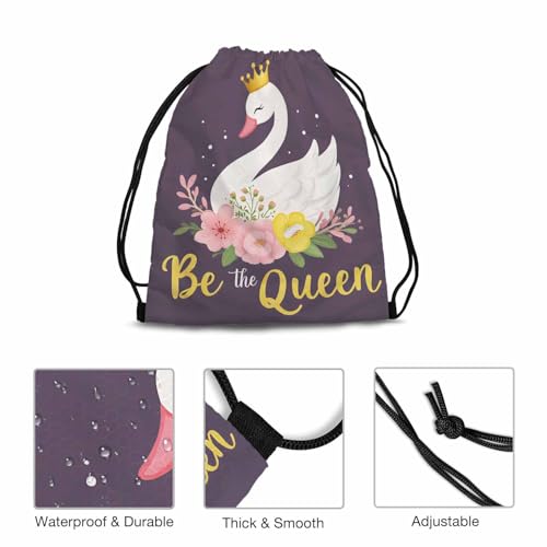 Be The Queen Drawstring Bags Beautiful White Romantic Dreaming Swan Princess Draw String Back Bag Men Women - color: Be the Queen