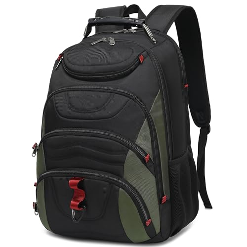 Boavan Laptop Backpack for men, 17.3 inch Laptop Bag with USB Port, Waterproof Travel Work Backpack Purse, Anti-Theft Teacher Nurse Doctor Casual Bookbags Office Business backpack，Black&Army Green - color: Black&army Green, size: 17.3