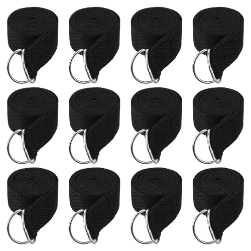 12 Pcs Yoga Strap 6Ft Exercise Stretch Bands for Flexibility with Adjustable Metal D Ring Buckle Loop Stretch Strap Non Elastic Yoga Belt Yoga Exercise Adjustable Straps for Pilates