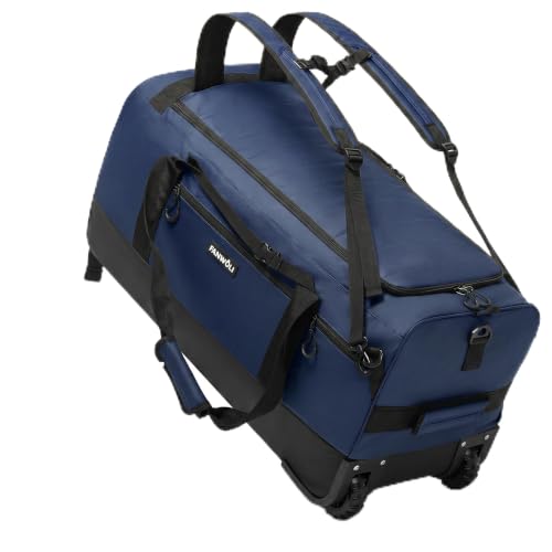 Fanwoli 100L Rolling Duffel Bag with Wheels, Durable Travel Duffel Backpack with Hidden Straps & Waist Support, Waterproof Foldable Luggage for Outdoor, Airport & Camping, Men/Women,Blue - color: Blue