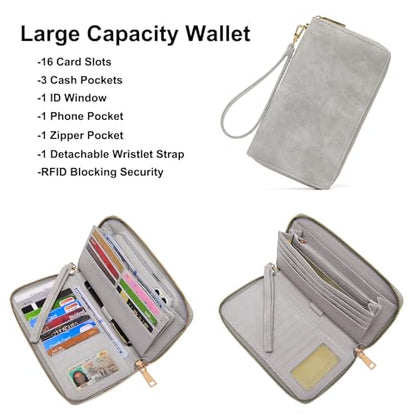 Soperwillton Women Fashion Backpack Purse Anti-Theft Leather Shoulder Bag Travel Multi Pockets Handbag Wallet Set 3pcs - color: Grey