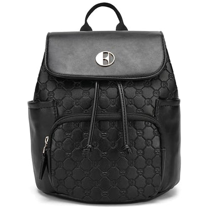 ELLE Compass 10L Vegan Leather Monogram Mini Backpack | Black - color: Black