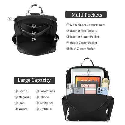 AGLOD Leather Backpack Purse for Women Designer Ladies Shoulder Bag Fashion Faux Work Travel Handbags - color: Cow Black