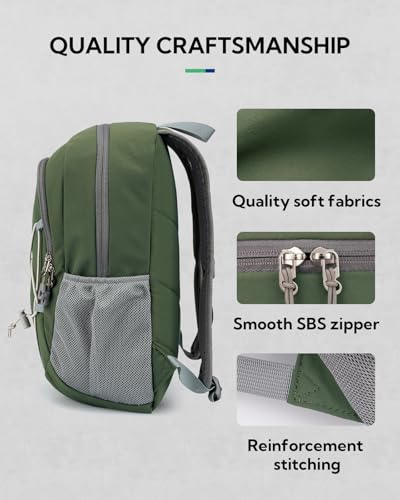 WATERFLY 12L Small Hiking Backpack: Day Pack Lightweight Travel Bag Camping Fitness Cycling Outdoor Sports Daypack For Women Men - color: Olive Green