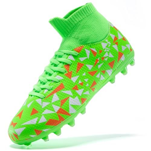 Kids Soccer Cleats High-top Youth Training Football Shoes for Boys Girls Firm Ground Outdoor Athletic Cleats for Little/Big Kid - color: Green, size: 3.5 Big Kid