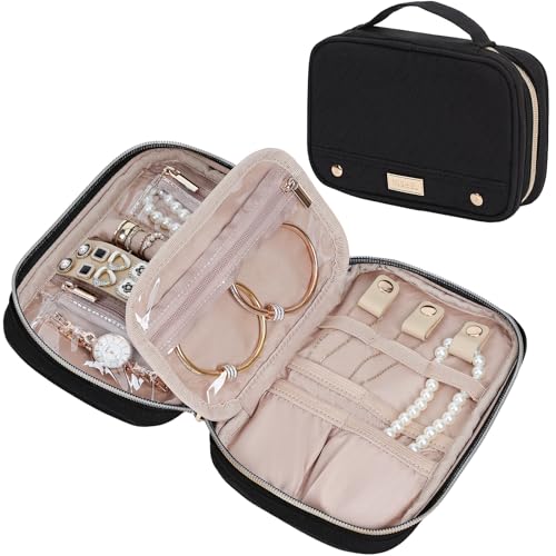 NISHEL Travel Jewelry Case, Holiday Organizer for Necklaces, Earrings, Rings, Bracelets, Watch,Small,Black - color: Black, size: Small