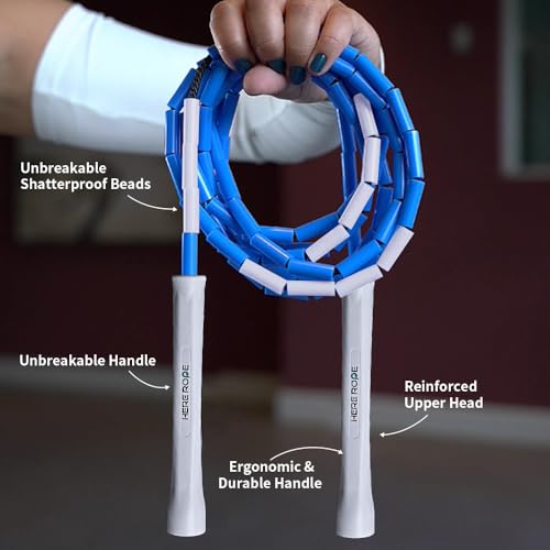 Black Beaded Jump Rope, Unbreakable Handles & Shatterproof Beads for Enhanced Fitness Training, Adjustable Beaded Jump Ropes for Kids, Men & Women - color: Blue