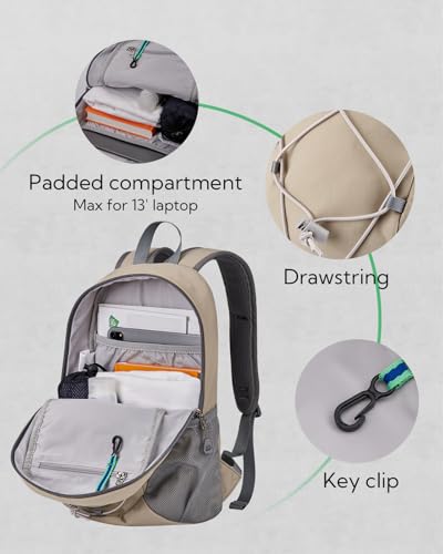 WATERFLY 12L Small Hiking Backpack: Day Pack Lightweight Travel Bag Camping Fitness Cycling Outdoor Sports Daypack For Women Men - color: Khaki