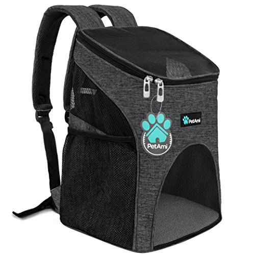 PetAmi Cat Backpack Carrier, Airline Approved Pet Carrier Backpack for Small Dogs and Large Cats, Soft Sided Collapsible Ventilated with Sherpa Bed for Hiking Travel, Max 18 lbs, Heather Charcoal - color: Heather Charcoal