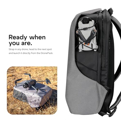 DronePack 25L customizable Travel Camera Bag with removable dividers - EARLY BIRD - Drone Backpack incl. TSA lock, fire-resistant battery pocket, laptop compartment, ergonomic straps - grey Drone Bag