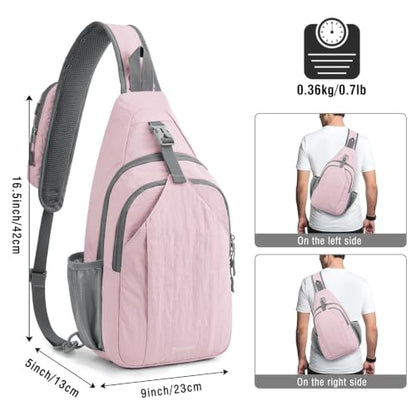 G4Free Sling Bag for Men and Women, RFID Blocking Crossbody Bag, Lightweight Sling Backpack for Travel, Hiking, Walking and Daily Use - color: Pink