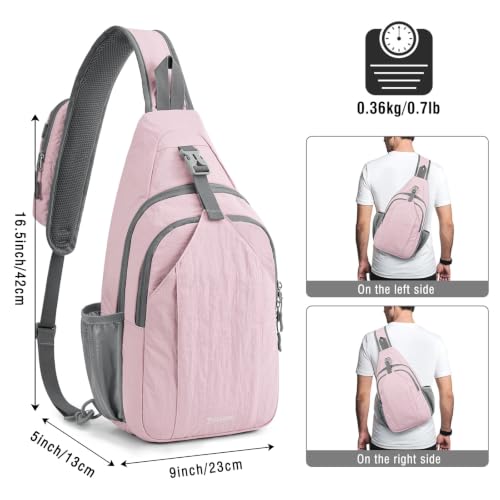 G4Free Sling Bag for Men and Women, RFID Blocking Crossbody Bag, Lightweight Sling Backpack for Travel, Hiking, Walking and Daily Use - color: Pink