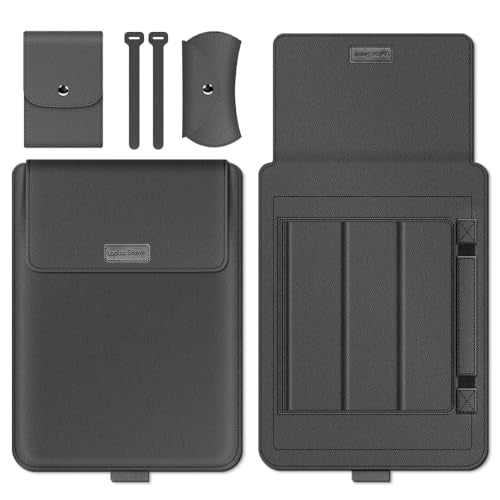 Laptop Sleeve 13-14" Case with Stand Compatible with Microsoft Surface Laptop 5/4/3/2 13.5", MacBook Air/Pro 13.3", PU Leather Sleeve for 15-16" Laptop Computers - Grey - color: Grey, size: 13-14 Inch