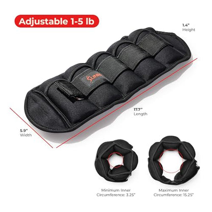 Sunny Health & Fitness Ankle Weights for Women, Men & Kids – Adjustable 1–5 lb Pair | Wrist, Arm & Leg Weights for Walking, Pilates, Yoga & Cardio - size: Adjustable 1-5 LB