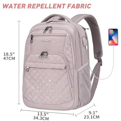 KROSER Travel Laptop Backpack 17 Inch Large Computer Backpack Dusty Pink - color: Quilted Dusty Pink