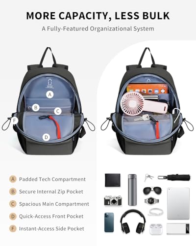 ECOHUB Mini Anti-Theft RFID Backpack for Women and Men, Water-Resistant, Lightweight Travel Daypack with iPad Sleeve, Key Holder, 9 Pockets, Daily Short Trips, Grey - color: Grey