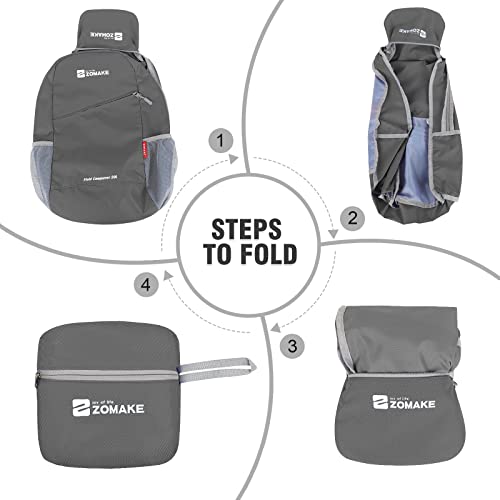 ZOMAKE Lightweight Packable Backpack 20L,Foldable Backpacks Small Daypack for Hiking Water Resistant Day Bag for Travel(Medium Grey) - color: Medium Grey