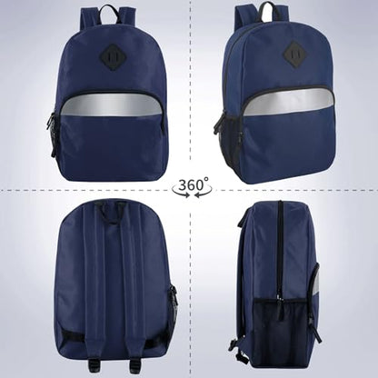 Trail maker 17" Backpack – Reflective School Backpack with Padded Straps, Water Bottle Pockets for Kids & Adults, School Travel Camp (Navy) - color: Navy