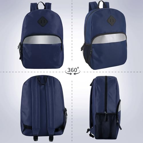 Trail maker 17" Backpack – Reflective School Backpack with Padded Straps, Water Bottle Pockets for Kids & Adults, School Travel Camp (Navy) - color: Navy