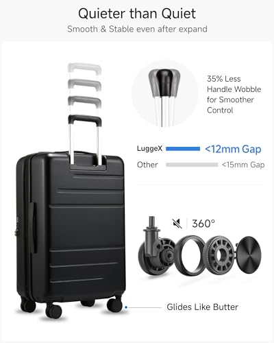 LUGGEX Top Opening Expandable Checked Suitcase, Black, 24" - color: Black, size: 24 Inch