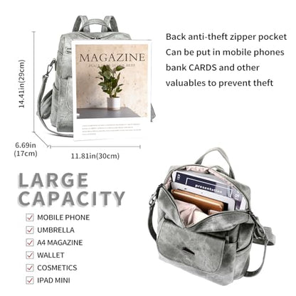 Backpack Purse for Women, PU Leather Backpack Purse, Fashion Travel Anti Theft Backpack, Multipurpose Lightweight Waterproof Convertible Purse Shoulder Bag Handbag, Grey - color: Grey