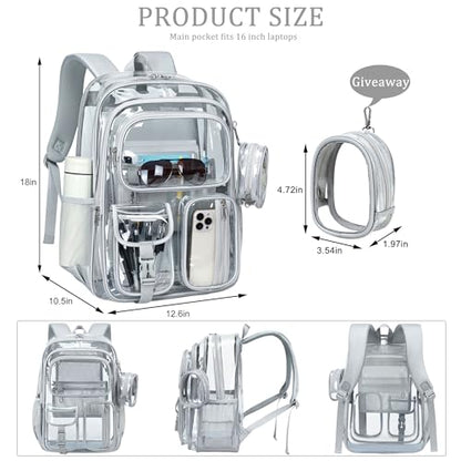 Clear Backpack for School,18 Inch Extra Large Heavy Duty Bookbag for Girls and Boys,Durable See Through PVC Transparent School Backpack for TravelGrey - color: Grey