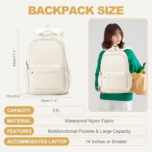 Lightweight School Backpack for Women Men, Laptop Travel Casual Daypack College Secondary School Bags Bookbag for Teenage Girls Boys, Beige - color: Beige