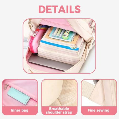 Cute College Laptop Backpack for Women Large Capacity Preppy Aesthetic Computer Bag Kawaii Pink Daypack with Pendant (Black) - color: Black