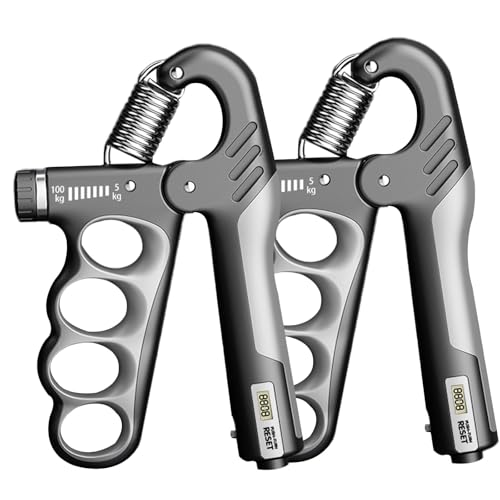 Grip Strength Trainer, 5-100KG (11-220 LB) Adjustable Resistance Forearm Hand Gripper Strengthener with Counter, Hand Wrist Exercise Workout Equipment for Home/Office Gym - color: Grey