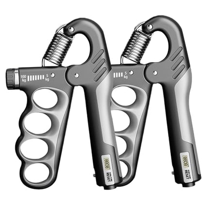 Grip Strength Trainer, 5-100KG (11-220 LB) Adjustable Resistance Forearm Hand Gripper Strengthener with Counter, Hand Wrist Exercise Workout Equipment for Home/Office Gym - color: Grey