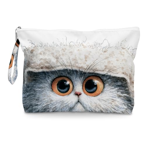 Fokongna Cute Print Wet Bag, Small Portable Waterproof Multi-Functional Organizer for Women, White Fluff Grey Eyed Cat, Ideal for Daily, Beach & Travel - color: White Fluff Grey Eyed Cat