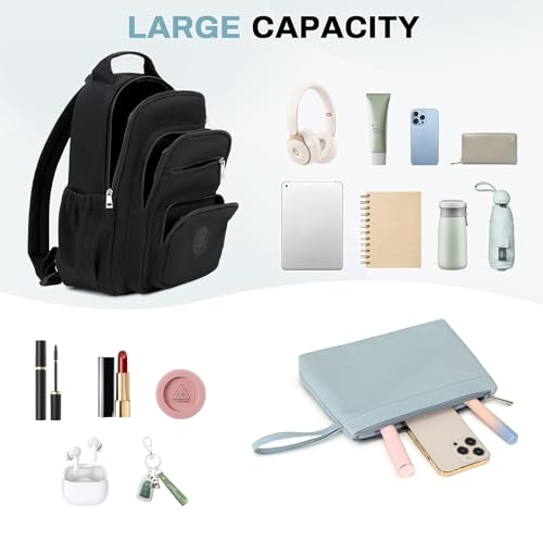 Sisipoet Mini Backpack for Women, 2pcs Small Backpack for Ladies Bookbag Purse for Women with Handy Wallet and Luggage Strap, Black - color: Black