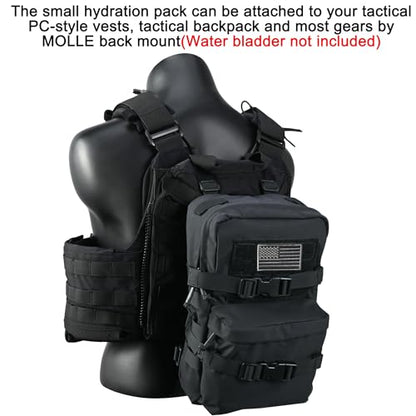 Tactical Mini Molle Hydration Pack,Molle Hydration Carrier with US Flag Water Resistant,Hydropack for Tactical Vest Backpack - style: Black