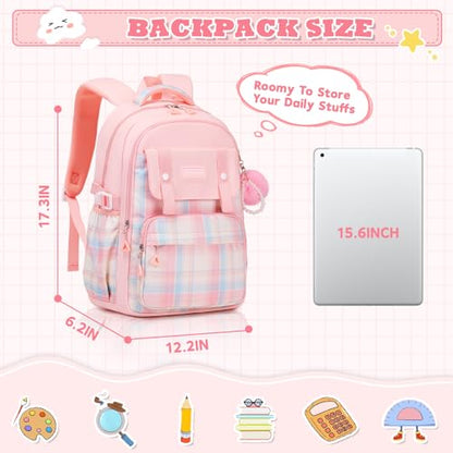 MUSEVOS Girls Backpack, Ideal School Backpack for Girls from Elementary to Teen Years, Kawaii Bookbag Cute Large Capacity - color: Pink