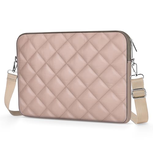 Puffy Quilted Laptop Sleeve with a Removable Shoulder Strap Compatible with MacBook Air 15 inch M2 A2941 2023/Pro 15 A1990 A1707, 15 Surface Laptop 5/4/3,Dell XPS 15,HP Stream 14 inch - color: Sleeve - Khaki, size: 15 inch