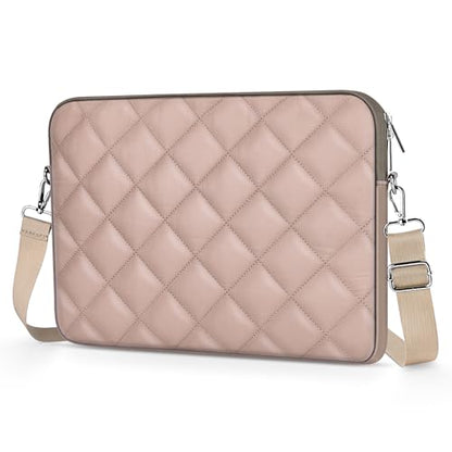 Puffy Quilted Laptop Sleeve with a Removable Shoulder Strap Compatible with MacBook Air 15 inch M2 A2941 2023/Pro 15 A1990 A1707, 15 Surface Laptop 5/4/3,Dell XPS 15,HP Stream 14 inch - color: Sleeve - Khaki, size: 15 inch