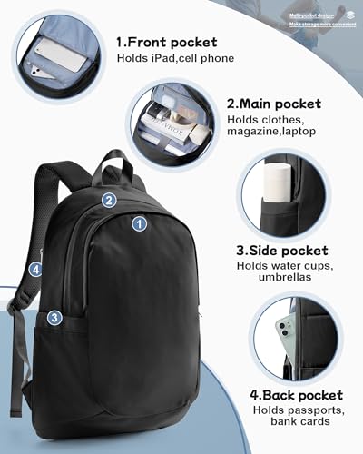 Black Backpack for Men Women, Lightweight Basic Bookbag for Teens Boys and Girls, Causal Daypack Travel Carry on Backpack fits 15.6 Inch Laptop - color: H-black