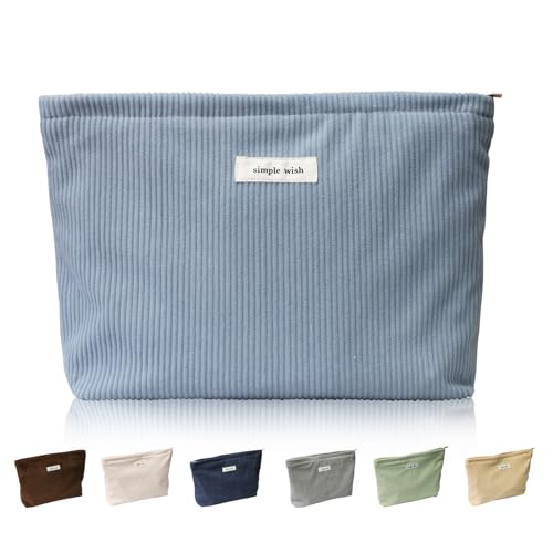 Wudygirl Makeup Bag,Portable Cosmetic Travel Bag for Women and Girls,Large Capacity Corduroy Travel Toiletry Bag(Light Blue) - color: Light Blue