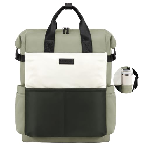 LOVEVOOK Laptop Backpack for Women, 15.6 Inch Work Travel Backpack Purse for School College Bookbag for Teen Girls Cute Computer Bag for Teacher Nurse Business, Green-Beige - color: Green-beige, size: 15.6 Inch