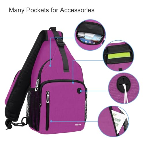 MOSISO Sling Backpack Bag, Crossbody Shoulder Bag Travel Hiking Daypack Chest Bag with Front Square Pocket&USB Charging Port - color: Rose Red