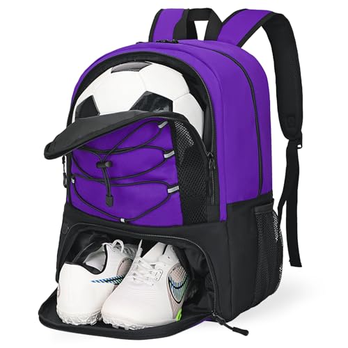 Goloni Soccer Bag, Basketball Bag with Ball Compartment & Shoe Compartment,Large Soccer Backpack for Basketball,Gym，Football - color: Purple